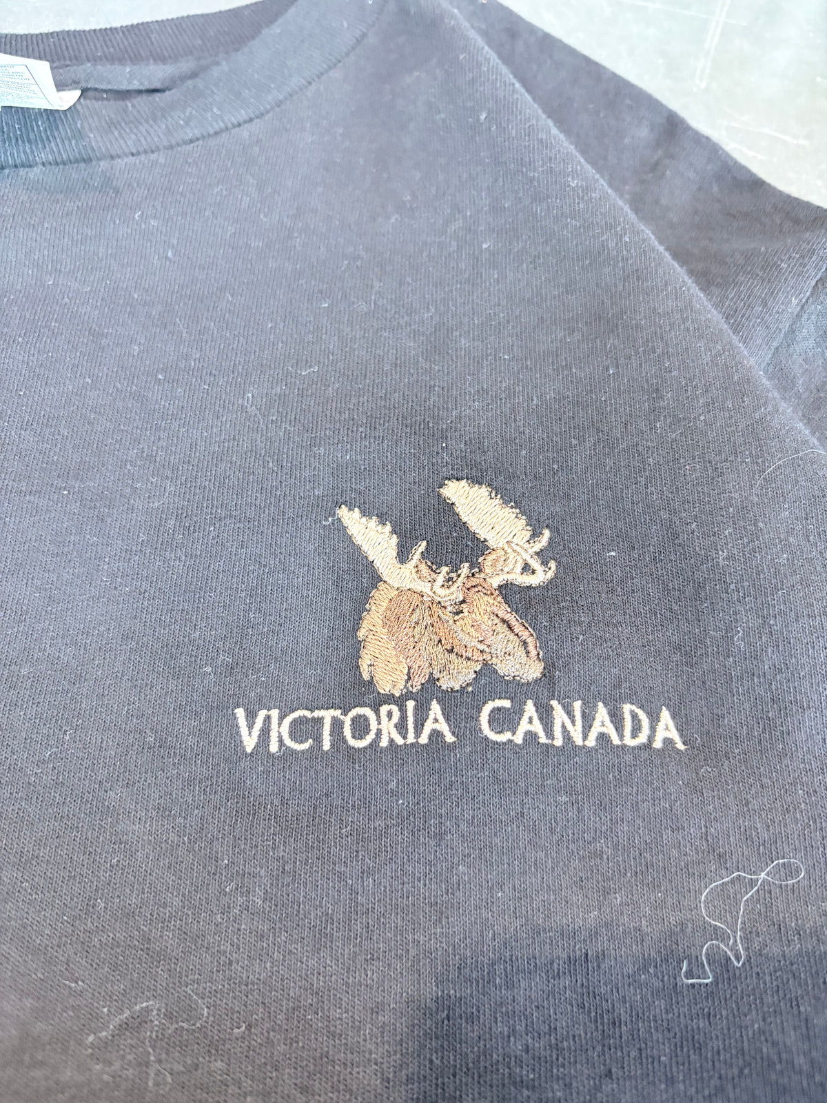 Y2K Victoria Canada Moose Chest Crest Embroidered Graphic Tee