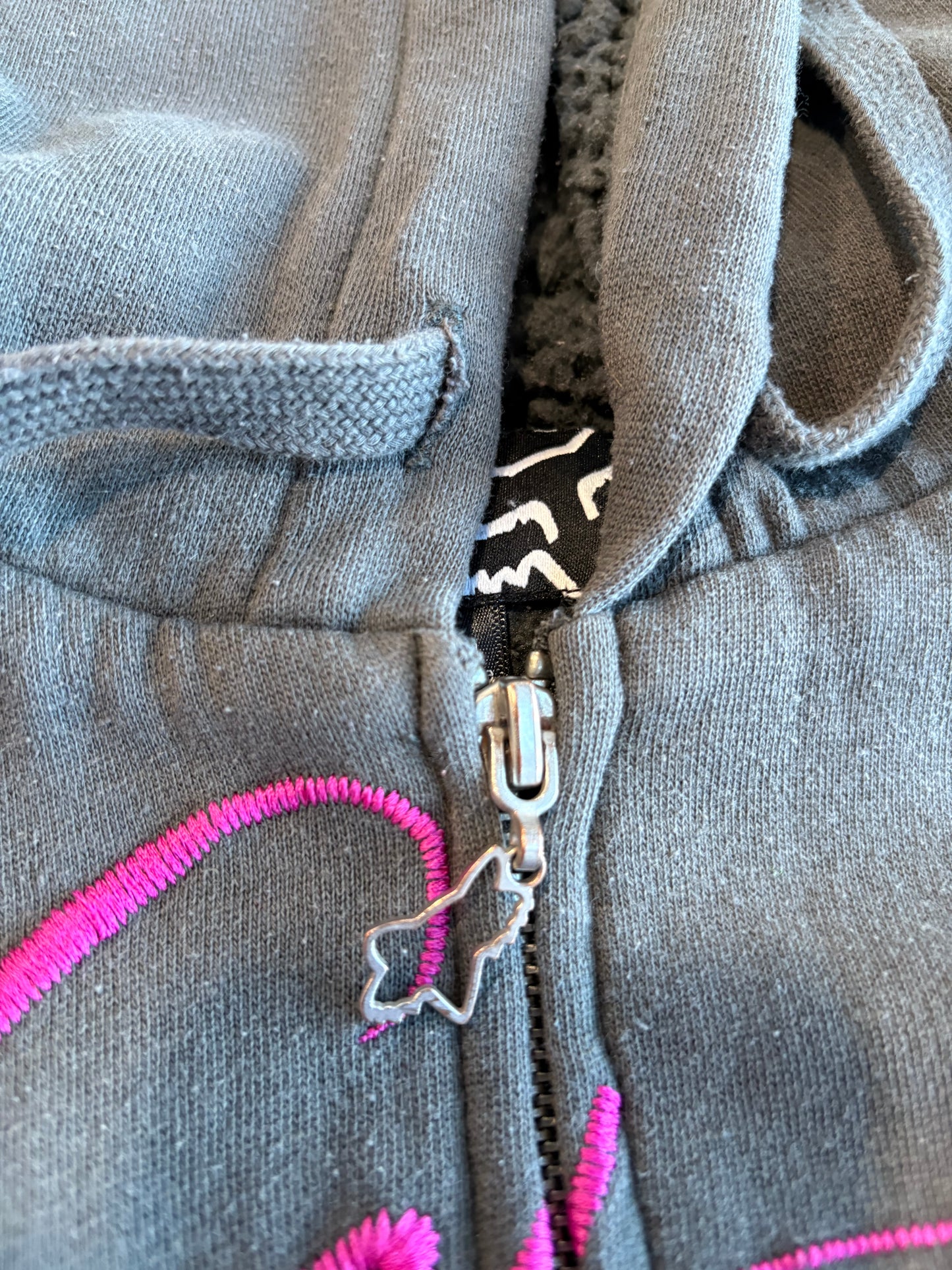 Fox Racing Grunge Y2K Embroidered Zip Up Hoodie