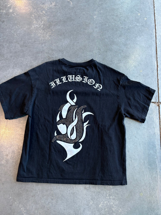 Grunge Illusion Rhinestone Streetwear Cropped Graphic Tee