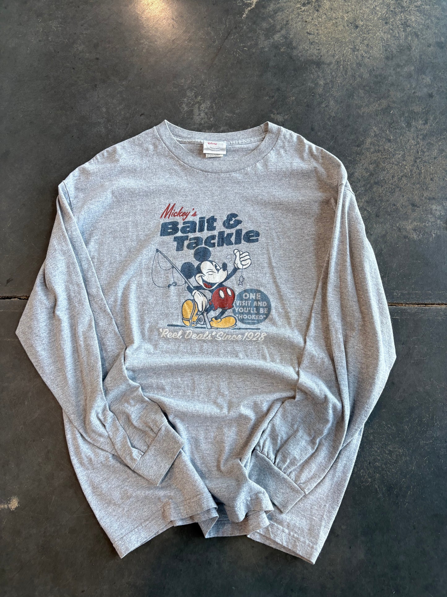 Vintage Disney Mickey Mouse Bait & Tackle Graphic Long Sleeve