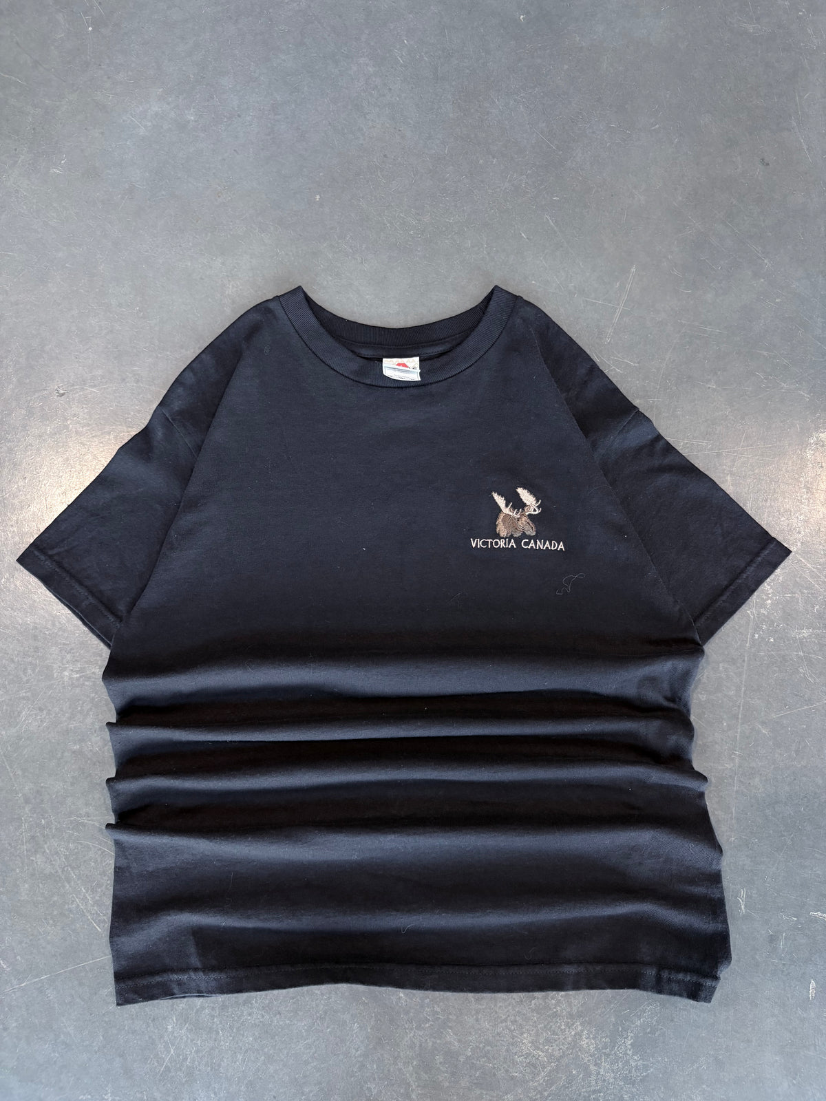 Y2K Victoria Canada Moose Chest Crest Embroidered Graphic Tee