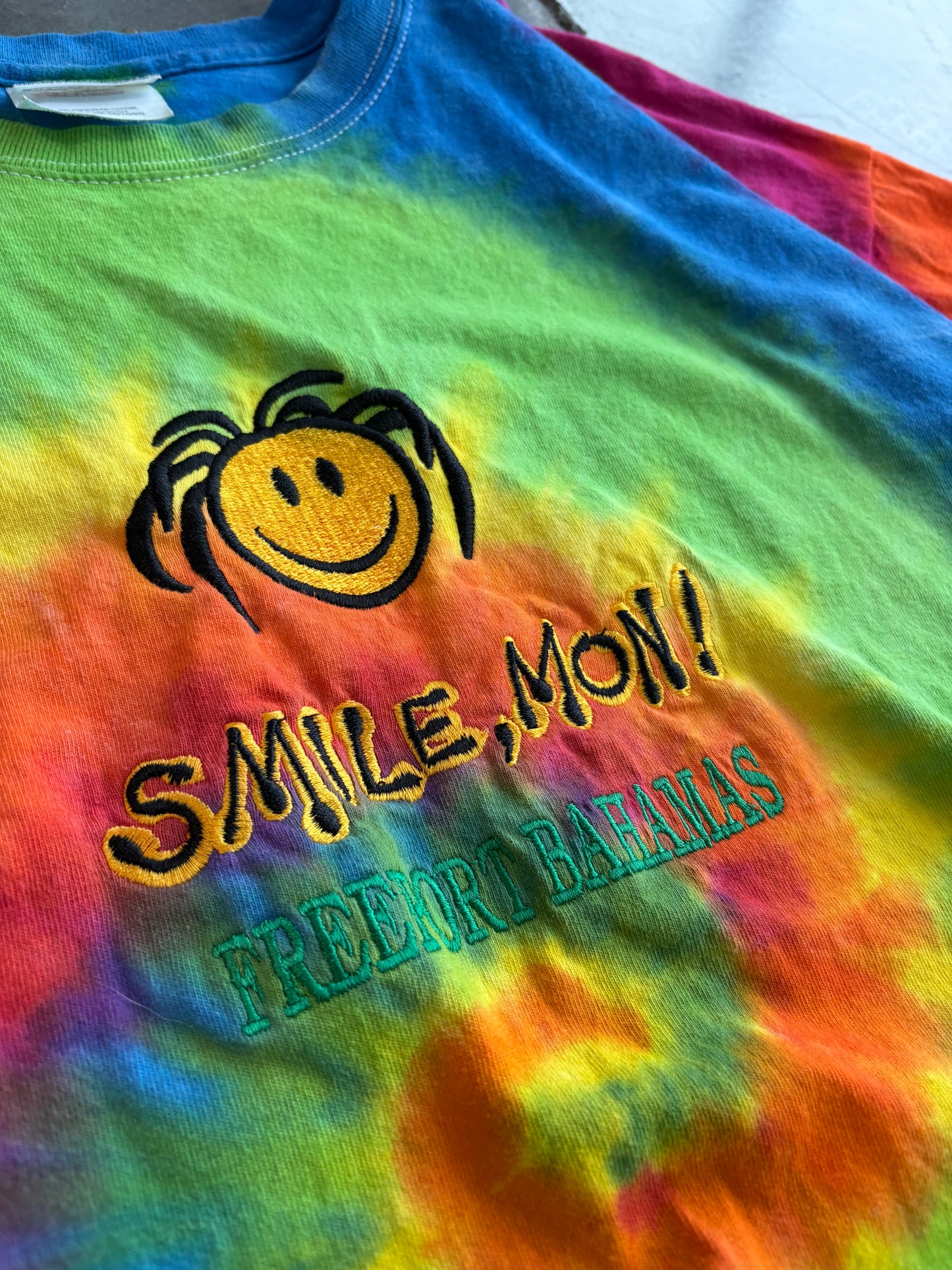 Smile Mon! Tie Dye Embroidered Graphic Tee