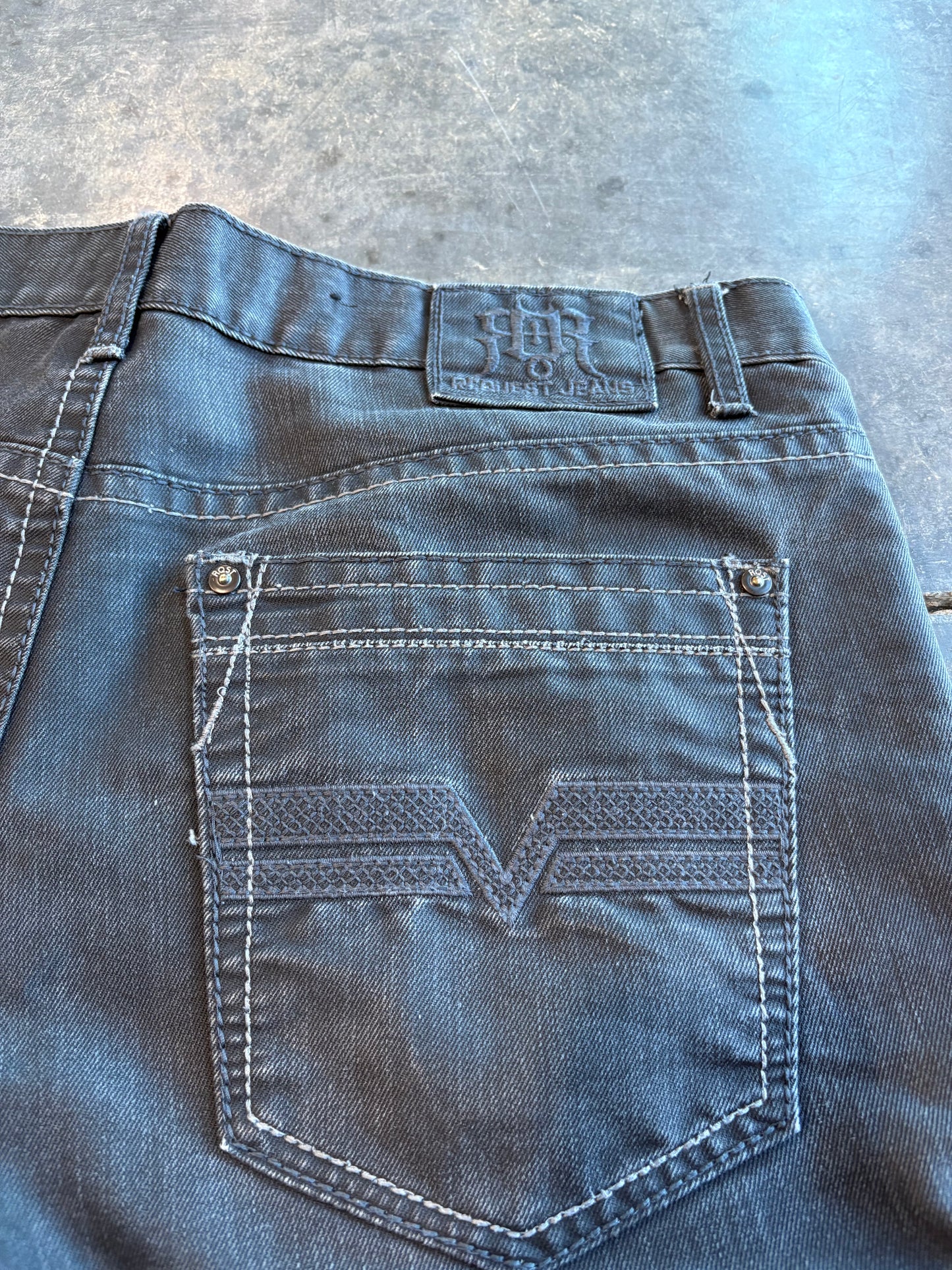 Grunge Y2K Request Black Waxed Jeans