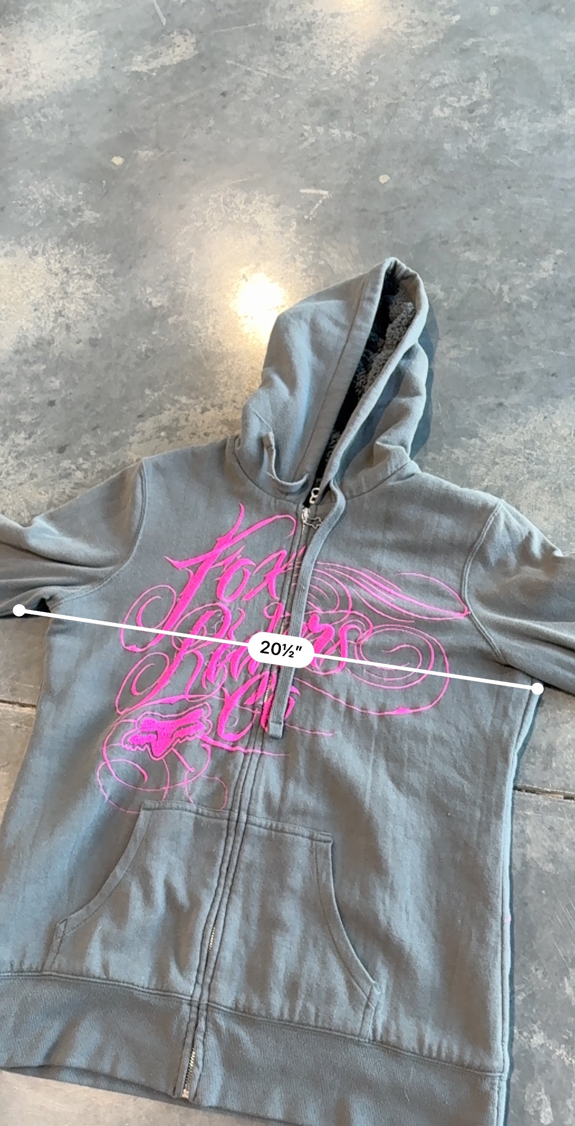 Fox Racing Grunge Y2K Embroidered Zip Up Hoodie