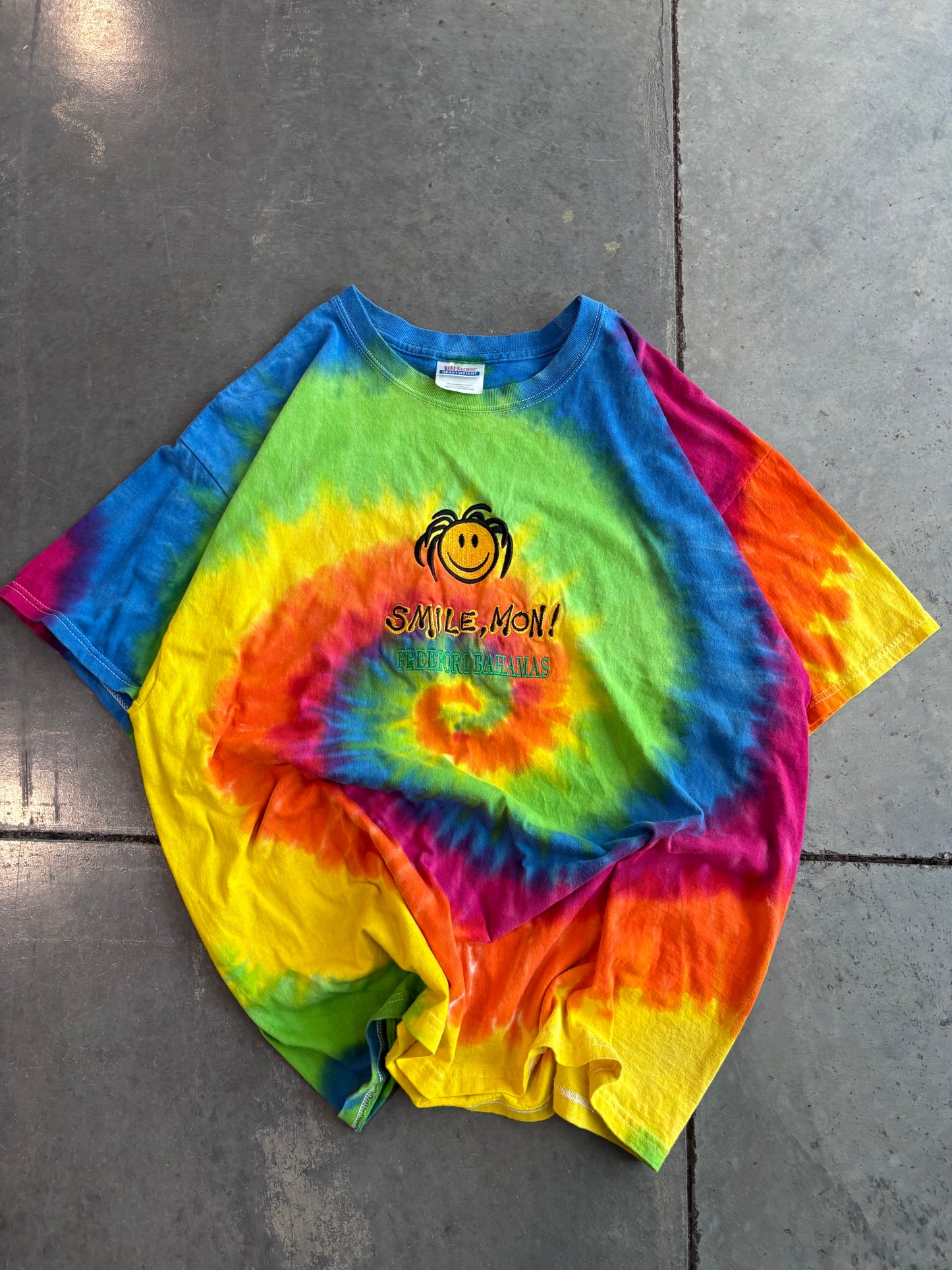 Smile Mon! Tie Dye Embroidered Graphic Tee