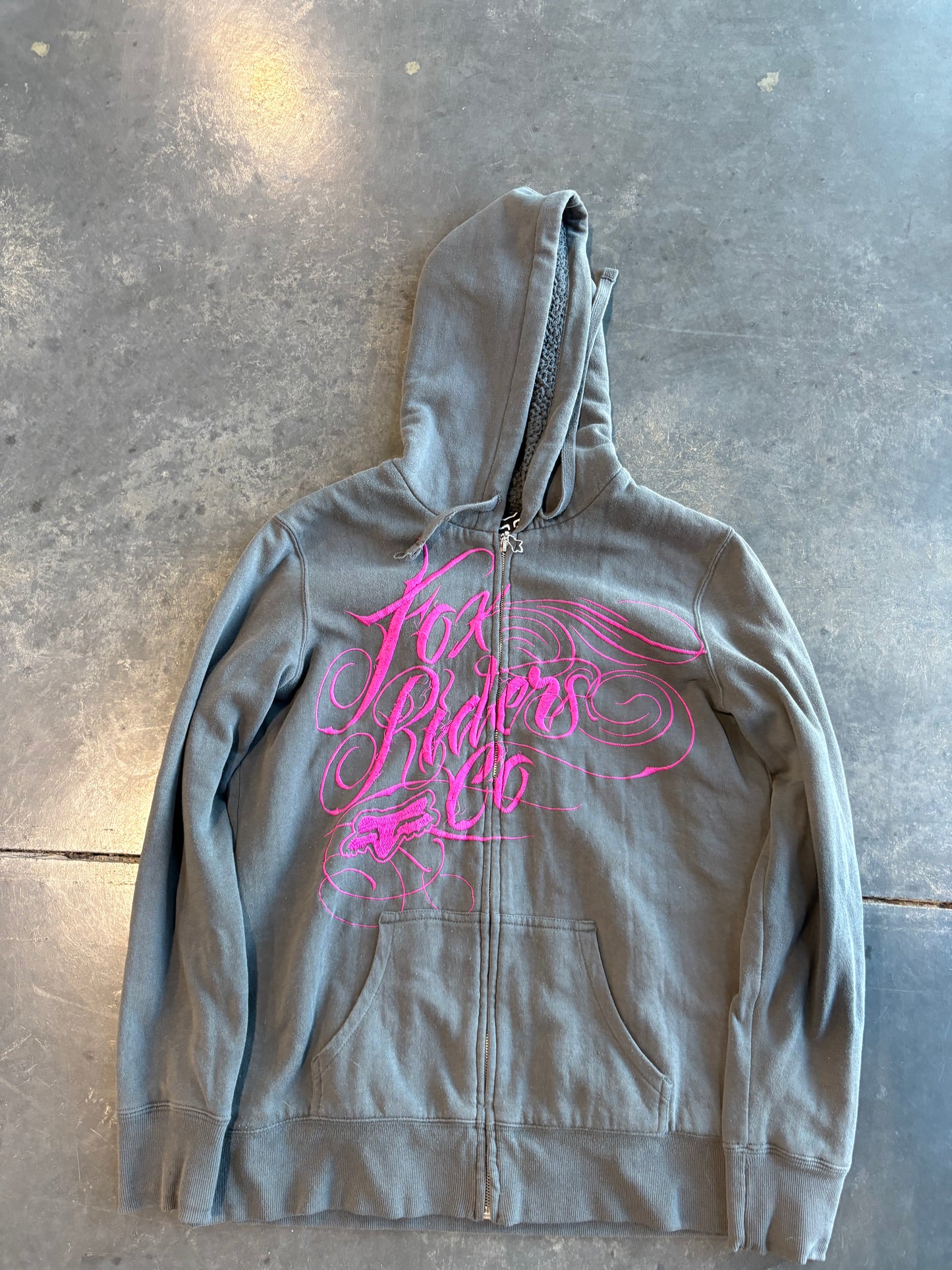 Fox Racing Grunge Y2K Embroidered Zip Up Hoodie