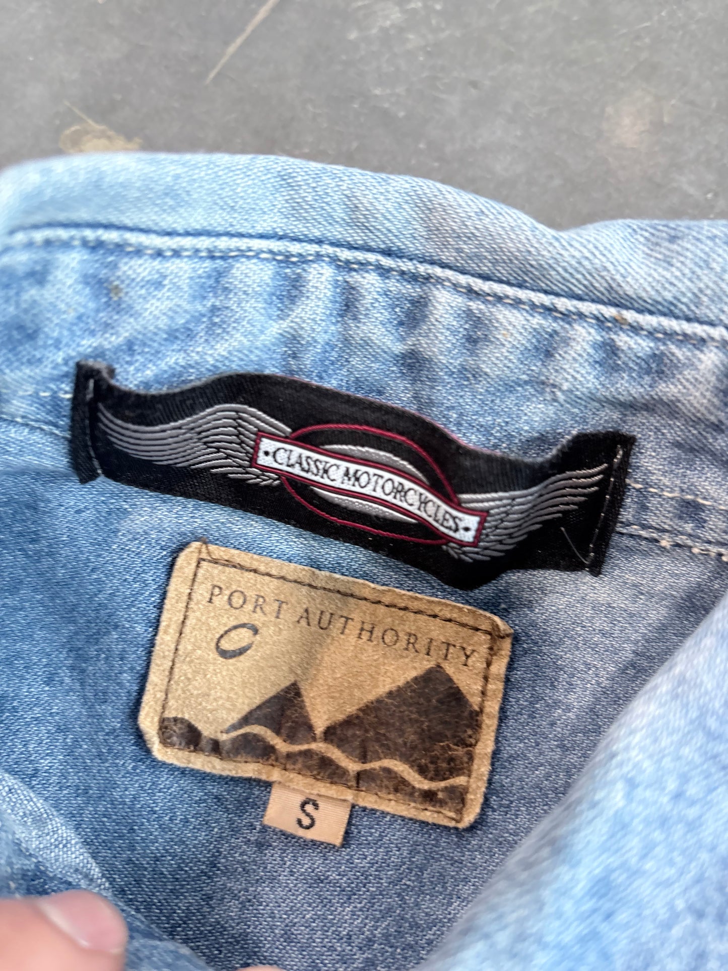 Y2K Classic Motorcycles Denim Button Up Work Shirt