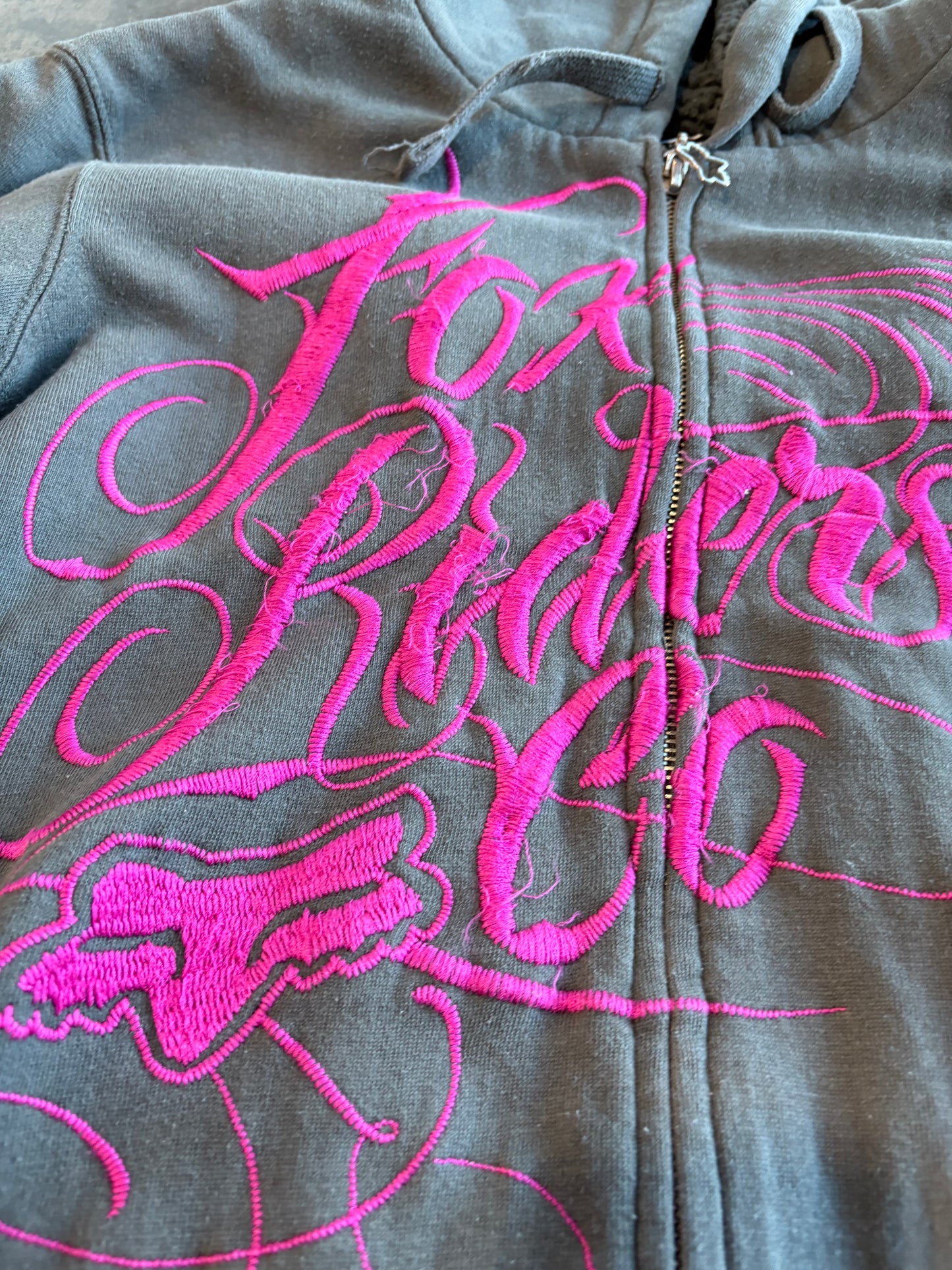 Fox Racing Grunge Y2K Embroidered Zip Up Hoodie