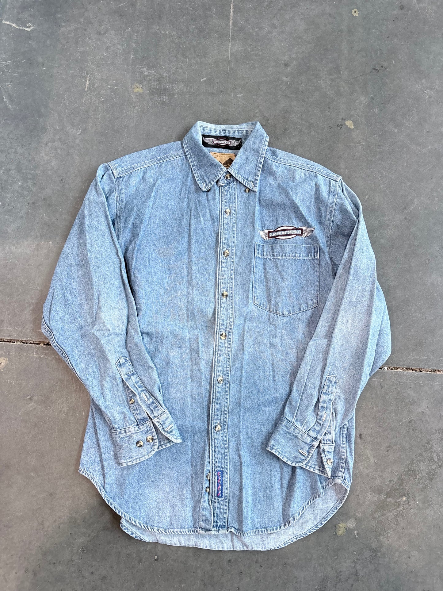 Y2K Classic Motorcycles Denim Button Up Work Shirt
